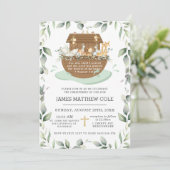 Noah's Ark Groene Doop Uitnodiging Neutraal In (Staand voorkant)