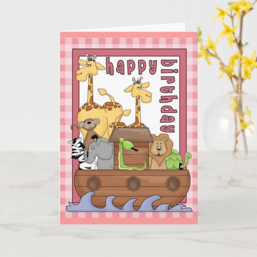 Noah's Ark Happy Birthday Kaart (Gele Bloem)