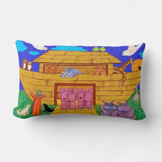 Noah's Ark illustratie Rainbow Funny Elephant Kussen (Voorkant)
