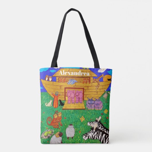Noah's Ark illustratie Rainbow Funny Elephant Tote Bag (Achterkant)
