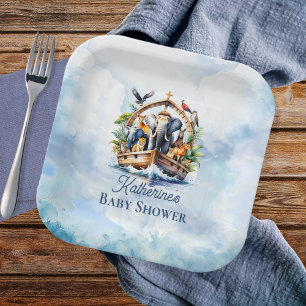 Noah's Ark Leuke Dieren Blauwe Jongen Baby shower Papieren Bordje