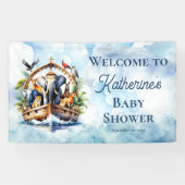 Noah's Ark Leuke Dieren Blauwe Jongen Baby shower Spandoek (Horizontaal)