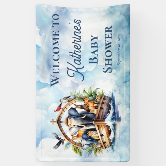 Noah's Ark Leuke Dieren Blauwe Jongen Baby shower Spandoek (Verticaal)