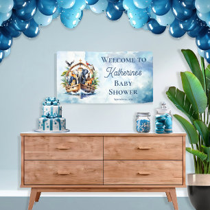 Noah's Ark Leuke Dieren Blauwe Jongen Baby shower Spandoek