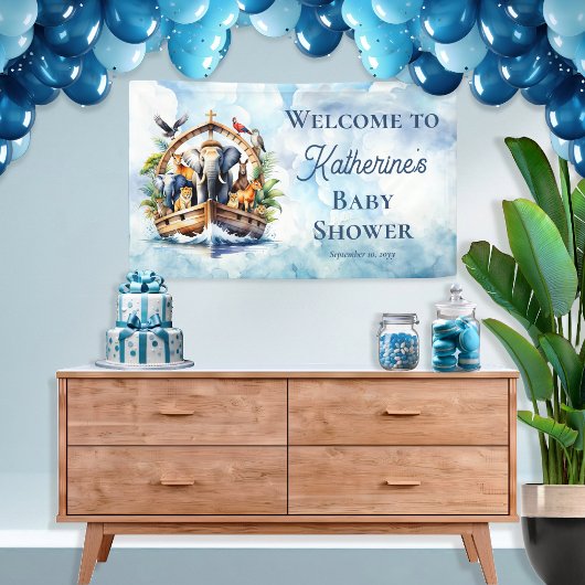Noah's Ark Leuke Dieren Blauwe Jongen Baby shower Spandoek