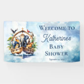 Noah's Ark Leuke Dieren Blauwe Jongen Baby shower Spandoek (Horizontaal)