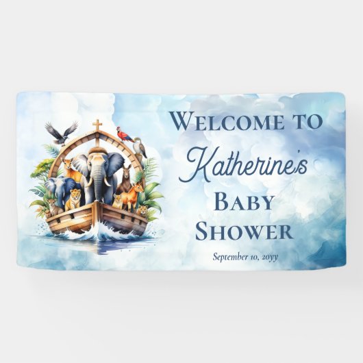 Noah's Ark Leuke Dieren Blauwe Jongen Baby shower Spandoek (Horizontaal)