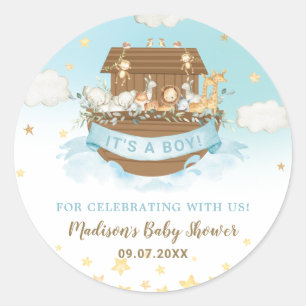 Noah's Ark Leuke Dieren Jongen Baby shower Blauw Ronde Sticker