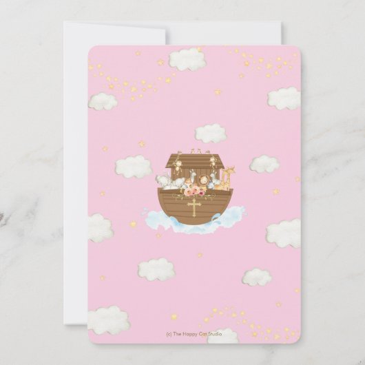 Noah's Ark Leuke Dieren Roze Doop Doop Kaart (Achterkant)