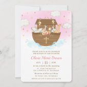 Noah's Ark Leuke Dieren Roze Doop Doop Kaart (Voorkant)