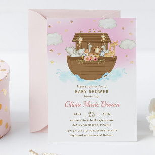 Noah's Ark Leuke Dieren Roze Meisje Baby shower Kaart