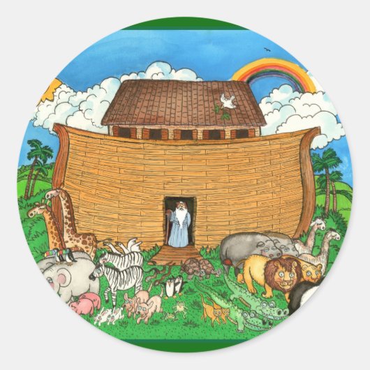 Noah's Ark met Regenboog Ronde Sticker (Voorkant)