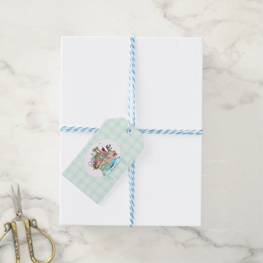 Noah's Ark Mint Green Gingham Bedankt cadeau Cadeaulabel (Met Touw)