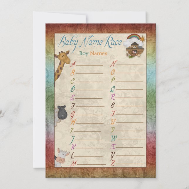 Noah's Ark Name Race Baby shower Game Kaarten (Voorkant)