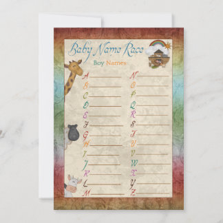 Noah's Ark Name Race Baby shower Game Kaarten
