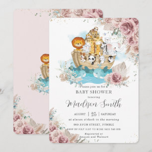 Noah's Ark Pampas Grass Blush Floral Baby shower Kaart