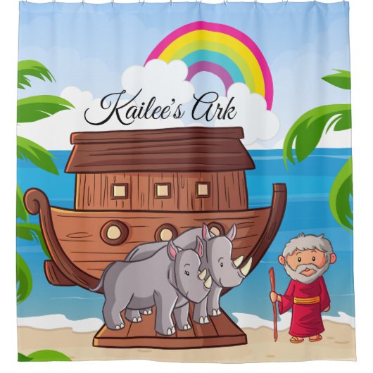 Noah's Ark Persoonlijke kleurrijke Kinder Bijbel Douchegordijn (Voorkant)