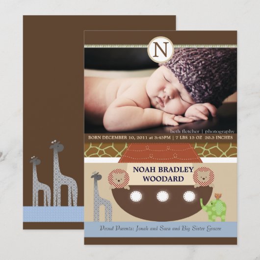 Noah's Ark Photo Birth Announcement Aankondiging (Voorkant / Achterkant)