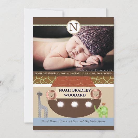 Noah's Ark Photo Birth Announcement Aankondiging (Voorkant)