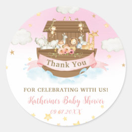Noah's Ark Pink Animals Girl Baby shower Bedankt Ronde Sticker