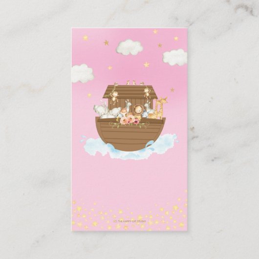 Noah's Ark Pink Baby shower Boeken voor Baby Informatiekaartje (Achterkant)