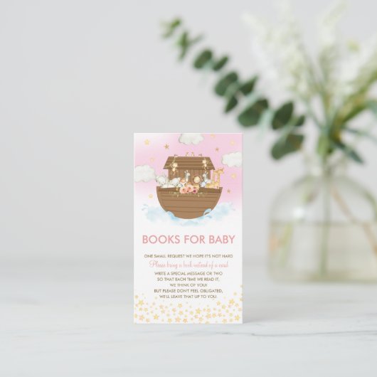 Noah's Ark Pink Baby shower Boeken voor Baby Informatiekaartje (Staand voorkant)
