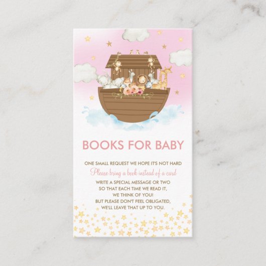 Noah's Ark Pink Baby shower Boeken voor Baby Informatiekaartje (Voorkant)