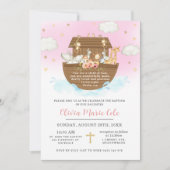 Noah's Ark Pink Baptism Christening Dedicatie Kaart (Voorkant)