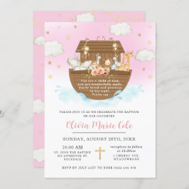 Noah's Ark Pink Baptism Christening Dedicatie Kaart