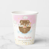 Noah's Ark Pink Cute Animals Baptism Christening Papieren Bekers (Achterkant)