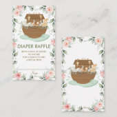 Noah's Ark Pink Floral Baby shower Luier Raffle Informatiekaartje (Voorkant / Achterkant)