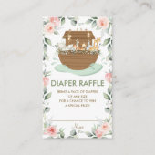 Noah's Ark Pink Floral Baby shower Luier Raffle Informatiekaartje (Voorkant)