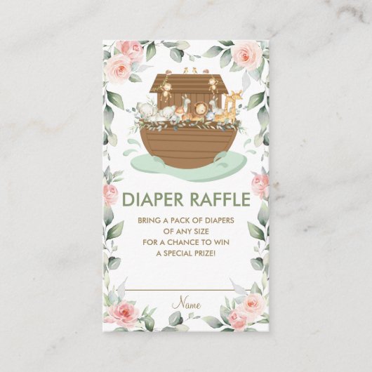 Noah's Ark Pink Floral Baby shower Luier Raffle Informatiekaartje (Voorkant)
