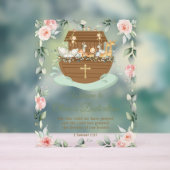 Noah's Ark Pink Floral Dedications Christening Acryl Bord (Neutraal)