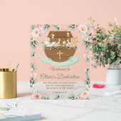 Noah's Ark Pink Floral Dedications Christening Acryl Bord (Huwelijk)