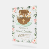 Noah's Ark Pink Floral Dedications Christening Acryl Bord (Hoek)