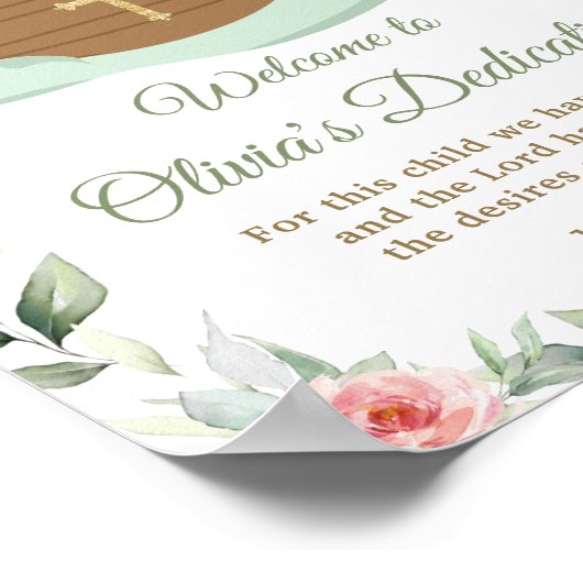 Noah's Ark Pink Floral Dedications Christening Poster (Hoek)