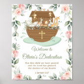 Noah's Ark Pink Floral Dedications Christening Poster (Voorkant)