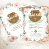 Noah's Ark Pink Floral Meisje Dopen Kaart