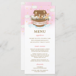 Noah's Ark Pink Girl Twins Baby shower Programmakaart
