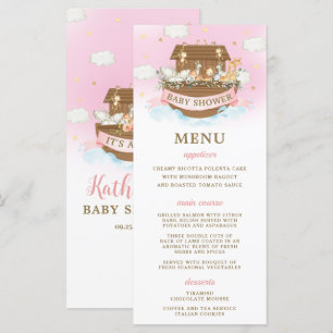 Noah's Ark Pink Girl Twins Baby shower Programmakaart