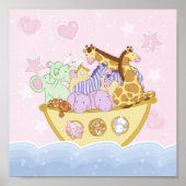 Noah's Ark Pink Nursery Poster Print (Voorkant)