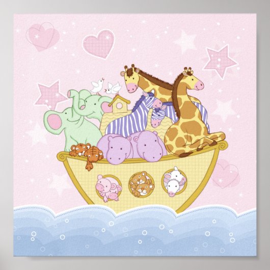 Noah's Ark Pink Nursery Poster Print (Voorkant)