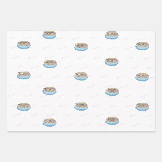 Noah's Ark Pink Script Girl Baby shower Inpakpapier Vel (Voorkant)