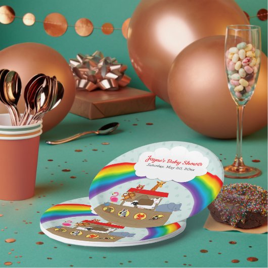 Noah's Ark Rainbow Baby shower Papieren Bordje (Multi)