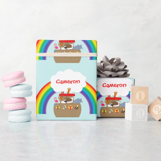 Noah's Ark Rainbow en Cloud Personalized Cadeaupapier (Baby Shower)