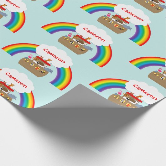 Noah's Ark Rainbow en Cloud Personalized Cadeaupapier (Hoek)