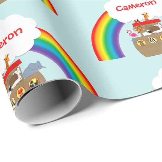 Noah's Ark Rainbow en Cloud Personalized Cadeaupapier (Rol Hoek)