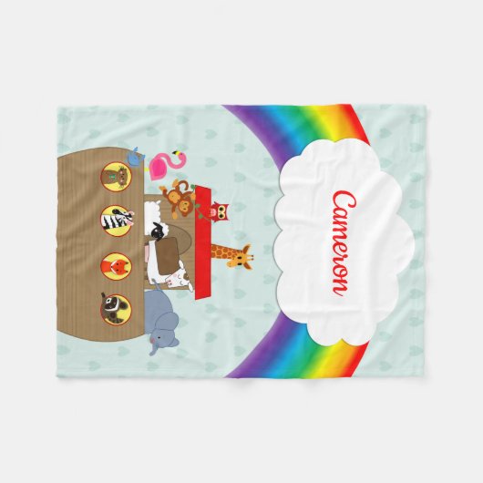 Noah's Ark Rainbow gepersonaliseerd Fleece Deken (Voorkant (Horizontaal))