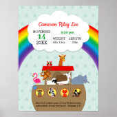 Noah's Ark Rainbow Personalized Baby Birth Poster (Voorkant)